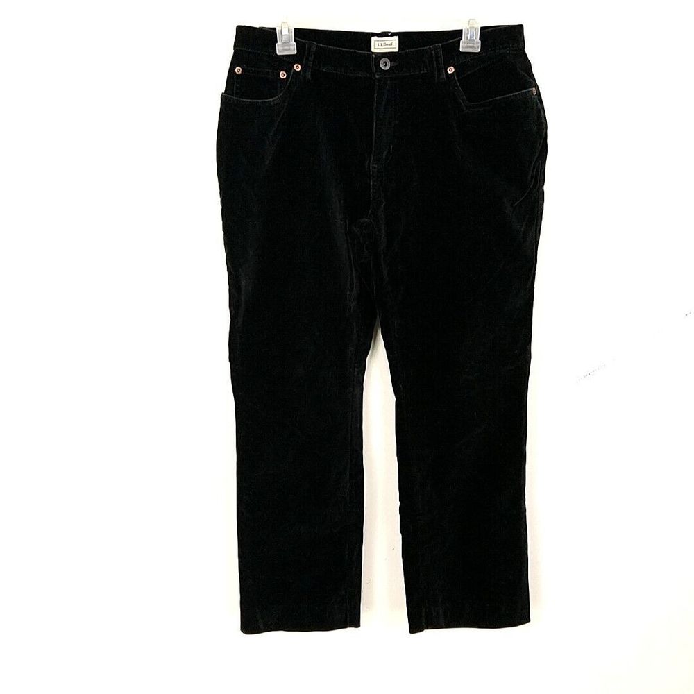 L.L.Bean Black Velour Pants Straight Leg Classic Casual sz 12 Pet